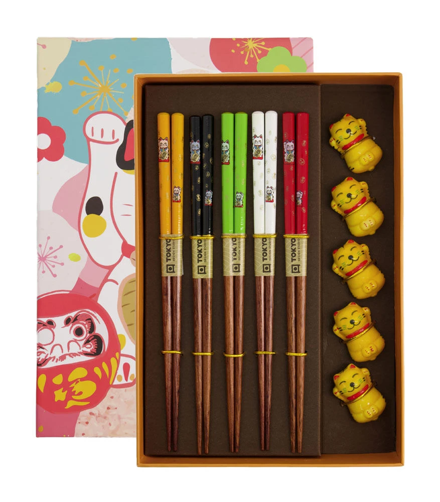 Oldenhof Eetstokjes Giftset Lucky Cat 26 Cm Met Aflegsteentjes