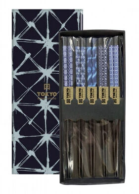 Oldenhof Eetstokjes 22,5 Cm Hout Blue Mixed Designs 5 Stuks