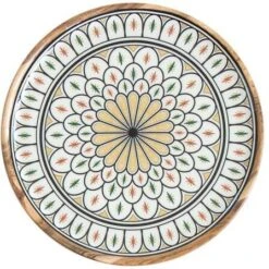 By Room Dienblad ø 40 Cm Mangohout Moroccan Print Bloemmotief Geel/groen