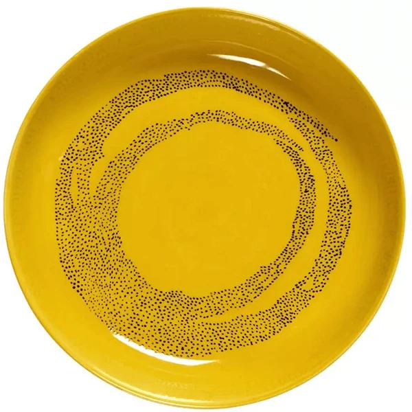 Serax Feast By Ottolenghi Hoog Bord ø 22 Cm H 4 Cm Aardewerk Sunny Yellow + Swirl-Dots Black